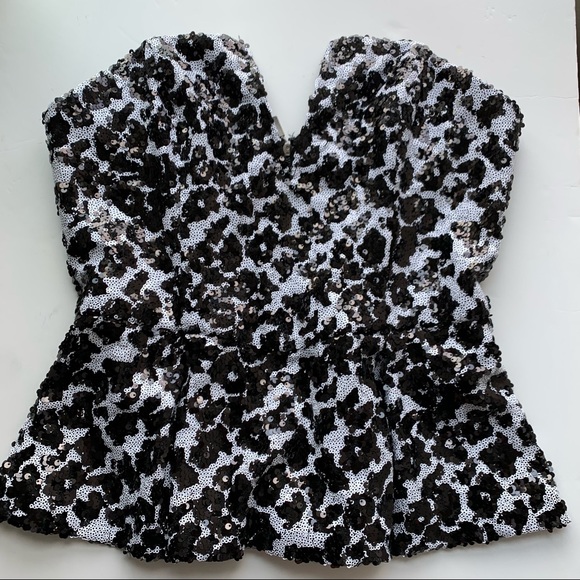 Guess black and white sequin strapless size L - Picture 3 of 9